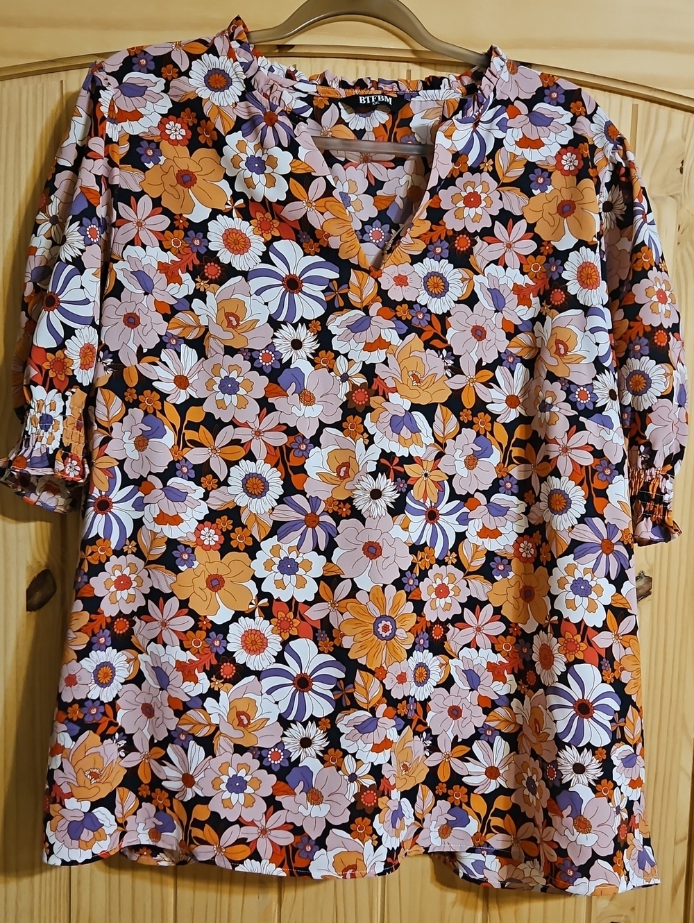 Betty & Co. Floral V-Neck Tunic in Orange, Purple & White
